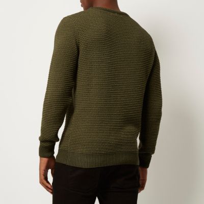 Khaki green textured knitted jumper